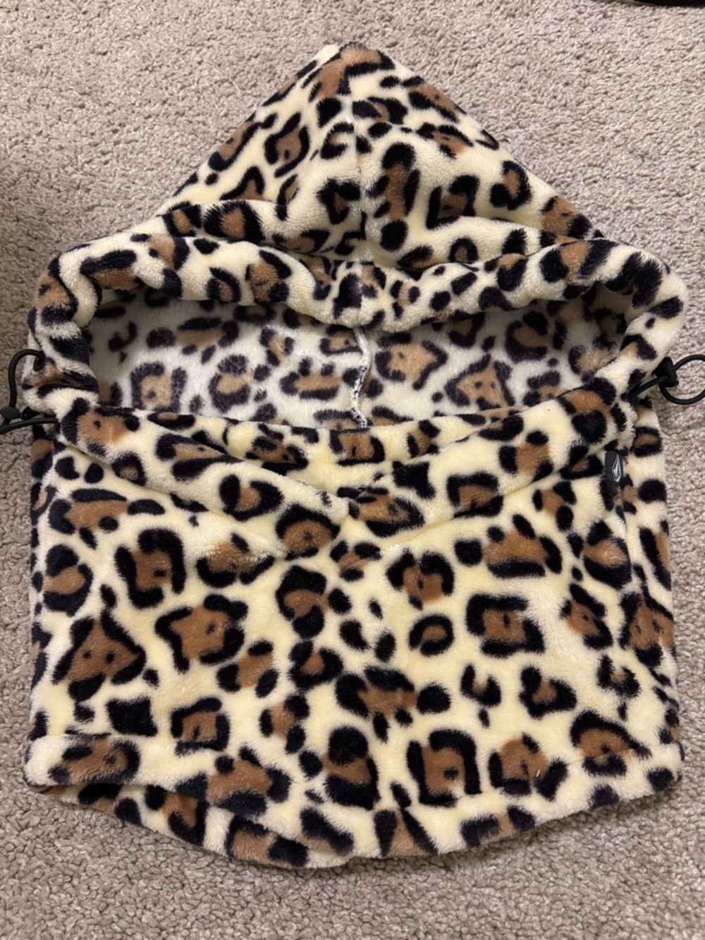 Volcom Leopard Print Fleece Face Mask Neck Gaiter - Cream, Brown, Black